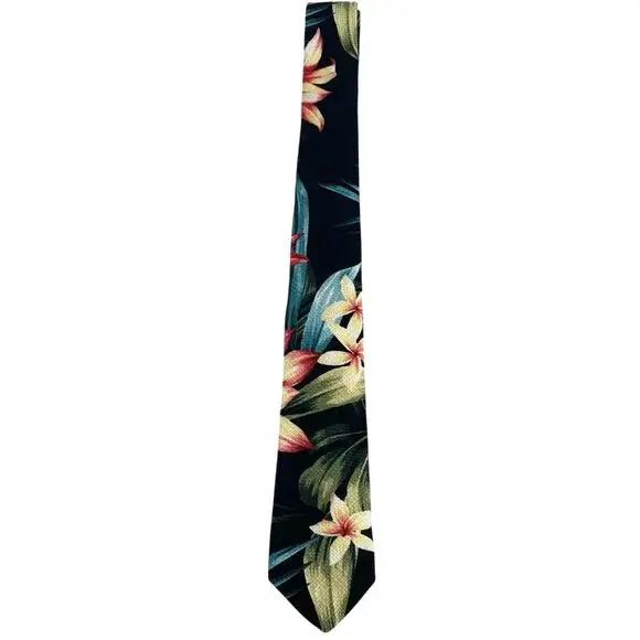 POCKET SQUARE CLOTHING PSC The Kaleo Black Tropical Slim Tie Floral Linen Beachy - Picture 4 of 8